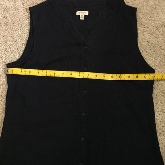 Weatherproof Vintage Navy Linen Rayon Blend Button Down Sleeveless Top - Picture 8 of 11